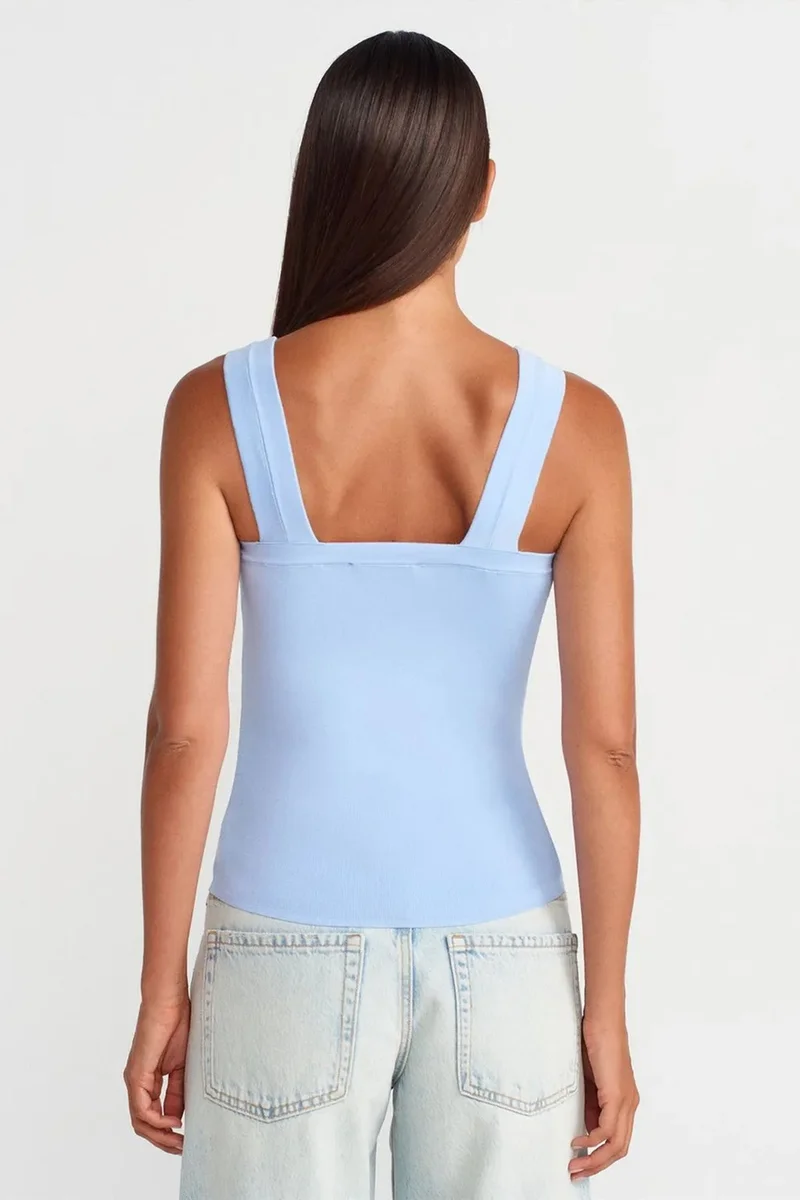 Dilvin Baby Blue DILVIN Sleeveless Ribbed Square-neck Blouse for Women | Best Price UAE