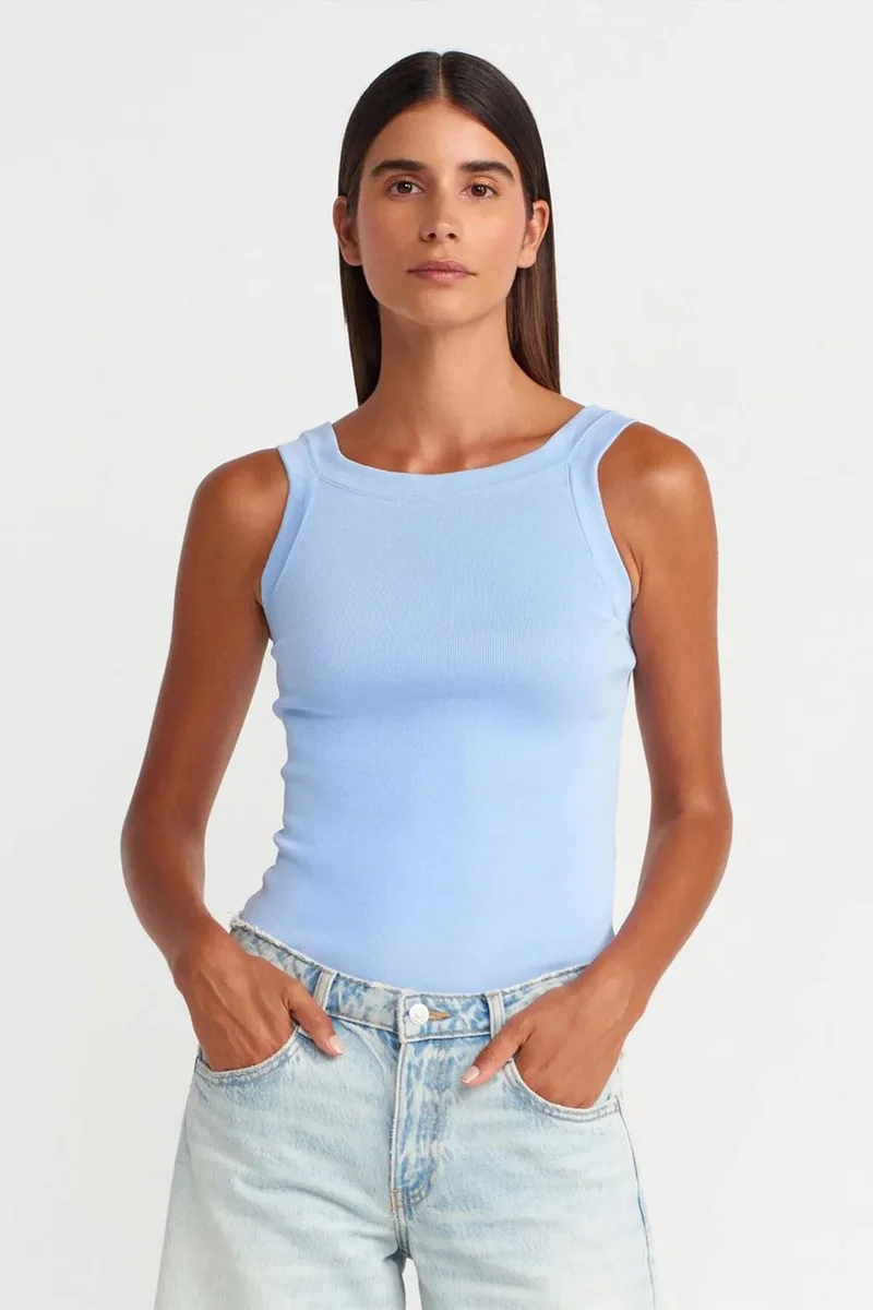 DILVIN Sleeveless Ribbed Square-neck Blouse
