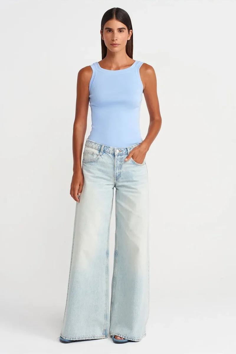 Dilvin Baby Blue DILVIN Sleeveless Ribbed Square-neck Blouse for Women | Best Price UAE