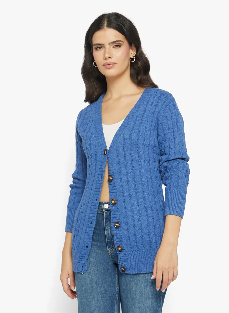 جينجر Longline Knitted Button Up Cardigan