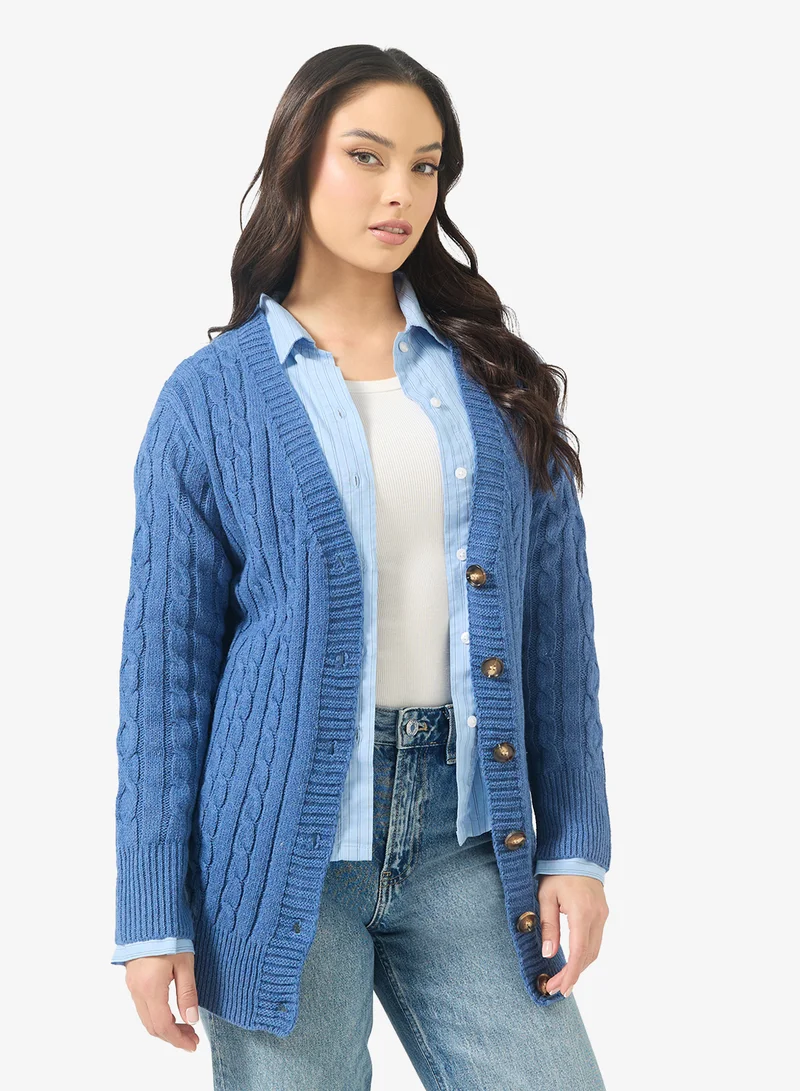 Ginger Longline Knitted Button Up Cardigan