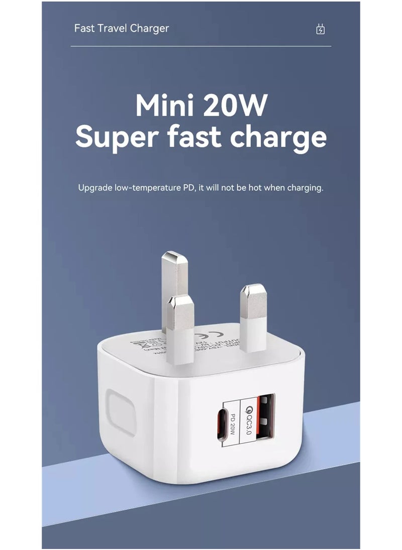 For iPhone Charger Type C PD 20W Fast USB C Charger iPhone 15 Fast Charger Head Type-C Power Plug Universal Travel Adapter USB-C Plug for iPhone 15/15 Pro Max/15 Pro/15 Plus/14/13/12/11,etc White