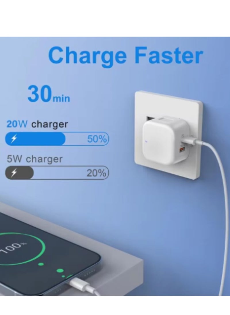 For iPhone Charger Type C PD 20W Fast USB C Charger iPhone 15 Fast Charger Head Type-C Power Plug Universal Travel Adapter USB-C Plug for iPhone 15/15 Pro Max/15 Pro/15 Plus/14/13/12/11,etc White