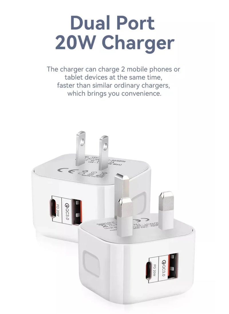 For iPhone Charger Type C PD 20W Fast USB C Charger iPhone 15 Fast Charger Head Type-C Power Plug Universal Travel Adapter USB-C Plug for iPhone 15/15 Pro Max/15 Pro/15 Plus/14/13/12/11,etc White