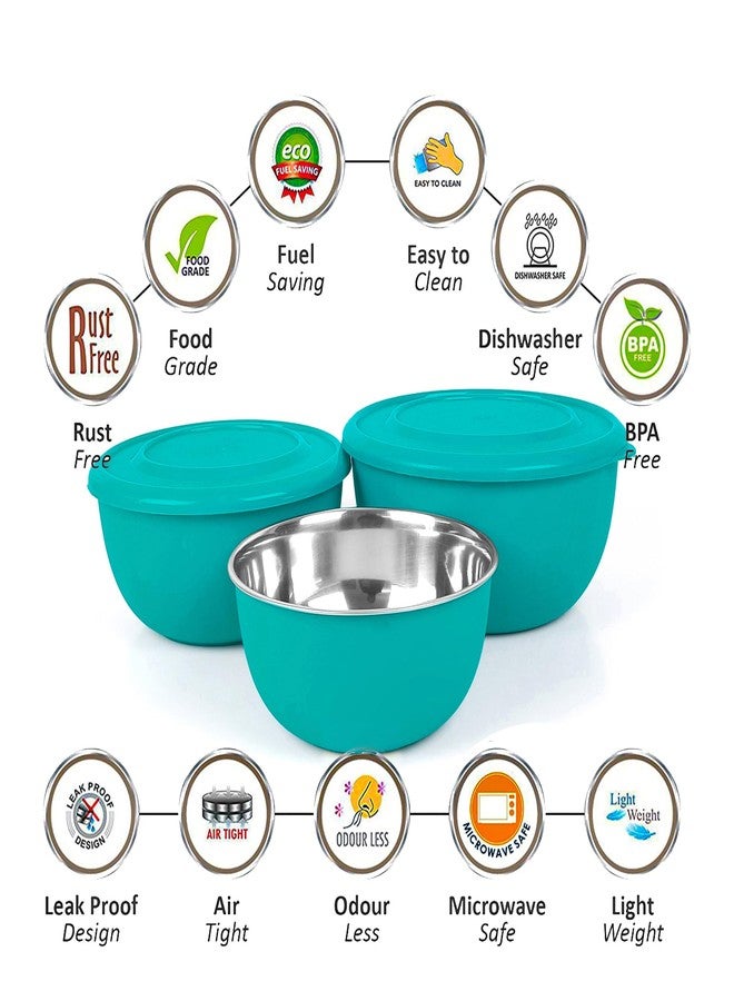 Zaib Microsafe Stainless Steel Food Storage Container Set of 6 (Combo of 2 Sets) | Microwave Safe & Re-heatable Bowls with Lids | Turquoise & Sand Brown | Kitchen Snack Serving & Storage Set - Image 4