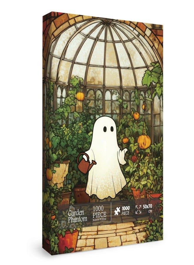 BBOLDIN Vintage Pumpkin Garden Puzzles for Adults 1000 Pieces, Fall Cute Ghost Jigsaw Puzzles, Autumn Cartoon Art Puzzles - Image 1
