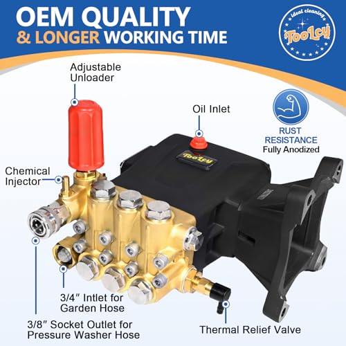 TOOLCY Pressure Washer Pump 3600-4400 PSI Max, 4 GPM Triplex Plunger Pressure Pump, Horizontal 1 inch Shaft Gas Power Washer Pump with Pressure Adjustment Unloader, Direct Drive - Image 4