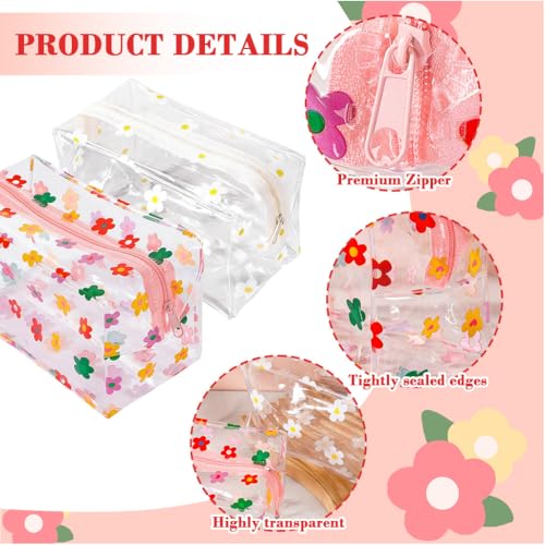 MAYCREATE®2Pcs PVC Waterproof Zipper Pouch Bags Stylish Floral Prints Makeup Cosmetic Travel Toiletries Bags for Daily or Travel, Utility Storage Zipper Bag Office Stationeries Organizer Bag, 18x9x9cm - Image 3