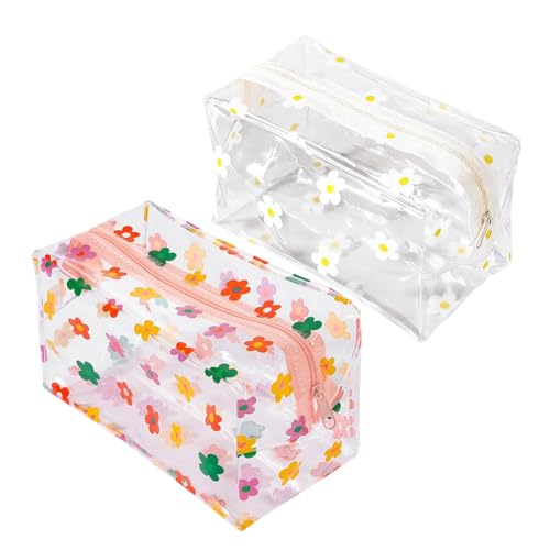 MAYCREATE®2Pcs PVC Waterproof Zipper Pouch Bags Stylish Floral Prints Makeup Cosmetic Travel Toiletries Bags for Daily or Travel, Utility Storage Zipper Bag Office Stationeries Organizer Bag, 18x9x9cm - Image 1