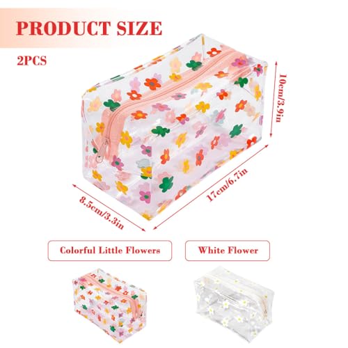 MAYCREATE®2Pcs PVC Waterproof Zipper Pouch Bags Stylish Floral Prints Makeup Cosmetic Travel Toiletries Bags for Daily or Travel, Utility Storage Zipper Bag Office Stationeries Organizer Bag, 18x9x9cm - Image 2