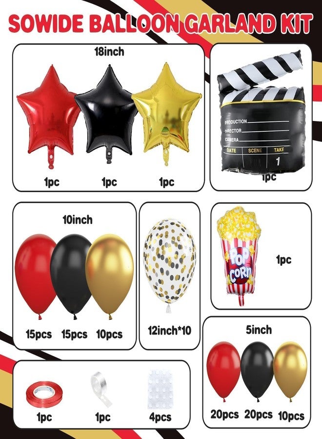 Sowide Movie Night Balloon Garland Arch Kit, Red Black Gold Balloons with Camera Star Foil Popcorn Flim Clapperboard Balloons for Birthdays Anniversaries Movie Theater Film Party Decorations - Image 2
