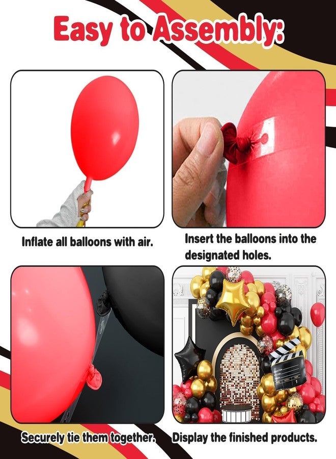 Sowide Movie Night Balloon Garland Arch Kit, Red Black Gold Balloons with Camera Star Foil Popcorn Flim Clapperboard Balloons for Birthdays Anniversaries Movie Theater Film Party Decorations - Image 3
