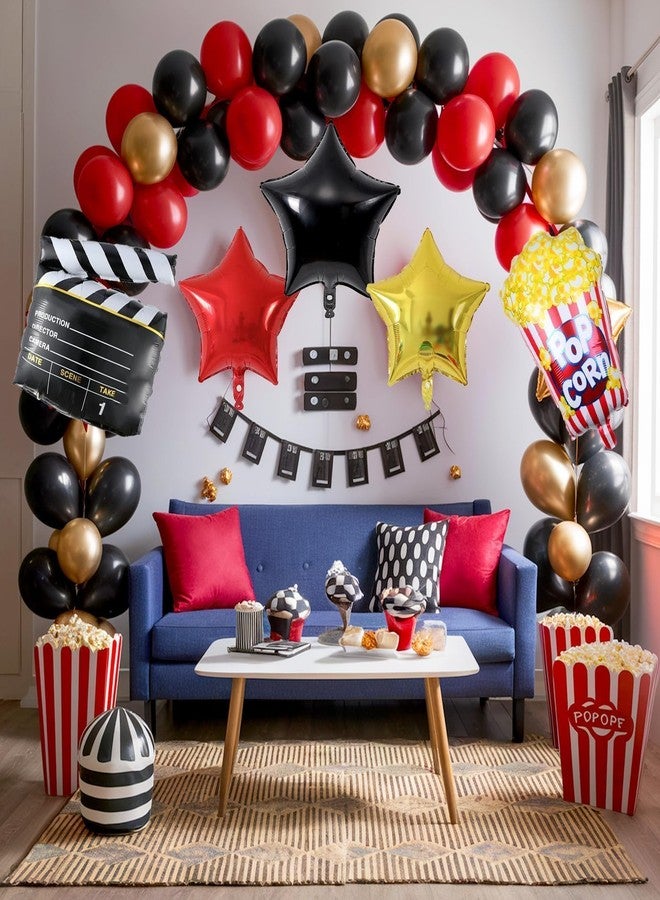Sowide Movie Night Balloon Garland Arch Kit, Red Black Gold Balloons with Camera Star Foil Popcorn Flim Clapperboard Balloons for Birthdays Anniversaries Movie Theater Film Party Decorations - Image 5