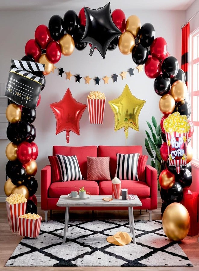 Sowide Movie Night Balloon Garland Arch Kit, Red Black Gold Balloons with Camera Star Foil Popcorn Flim Clapperboard Balloons for Birthdays Anniversaries Movie Theater Film Party Decorations - Image 4