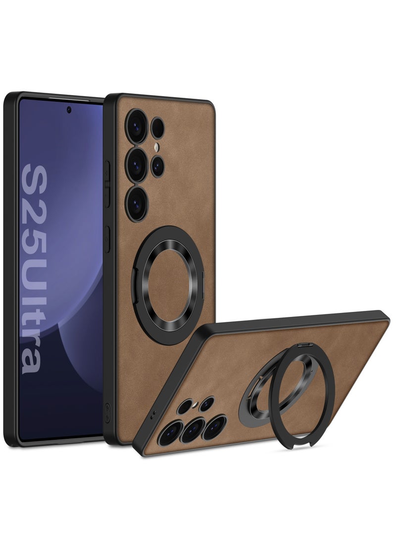 general Thin Cover for Samsung Galaxy S25 Ultra, Magnetic Finger Ring Leather Cover Camera Protection Stand Cell Phone Case