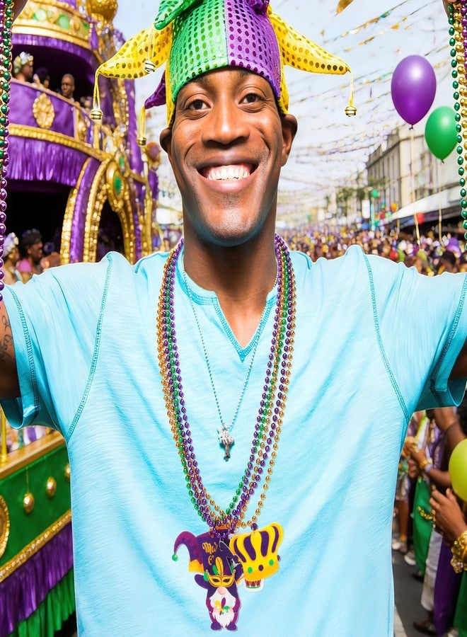 EOBOH 100PCS Mardi Gras Necklace, 12 Kinds Mardi Gras Beads Pendant Necklace Bulk, Metallic Mardi Gras Green Purple Gold Beads Parade Throw Costumes, Festival Carnivals Celebration Events Party Throws - Image 4
