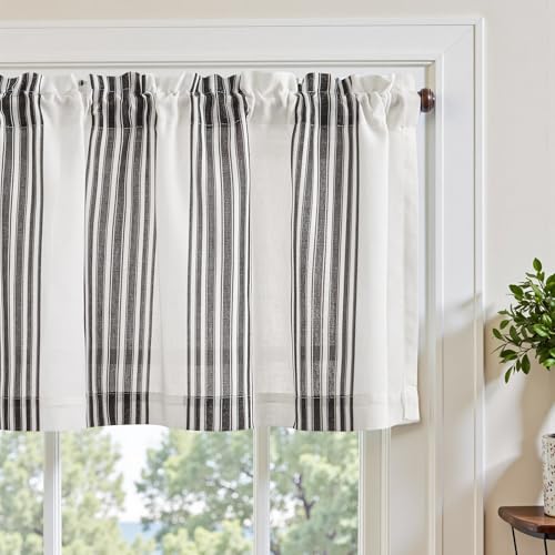 jinchan Striped Linen Valance Curtain 16 Inch Vertical Striped Valance for Kitchen Bathroom Light Filtering Rod Pocket Cottagecore Farmhouse Semi Sheer Short Window Curtain 1 Panel Black - Image 1