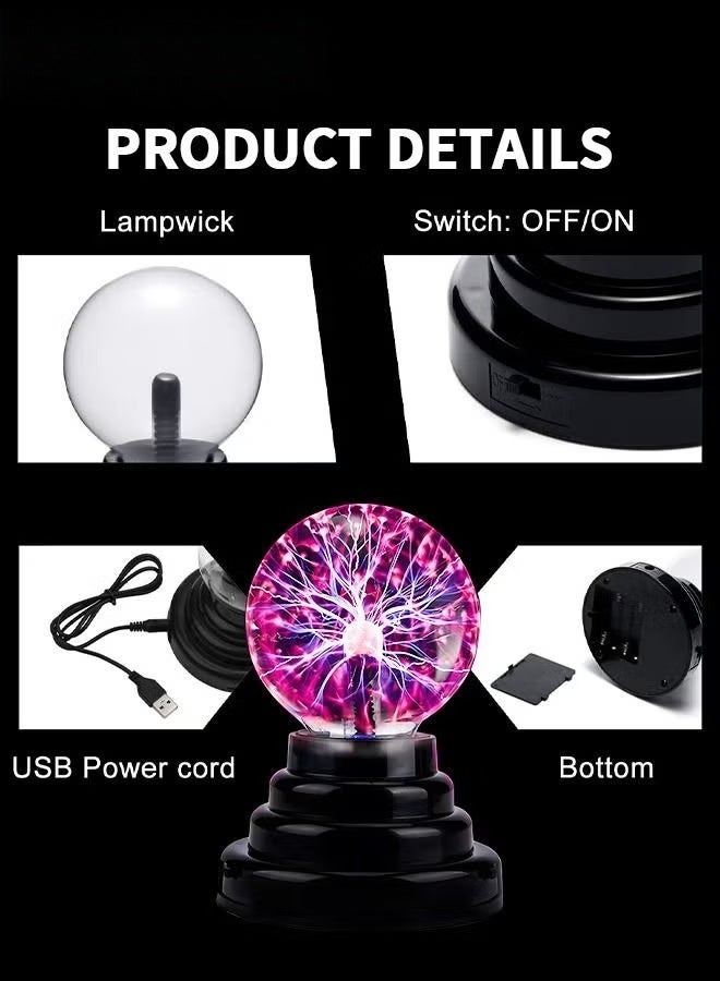 البلازما الكرة ضوء,3 بوصة لمس تنشيط البرق,سحر كريستال USB شحن جدول ضوء الدعاية للأطراف الأطفال والكبار بنفس القدر - Image 4