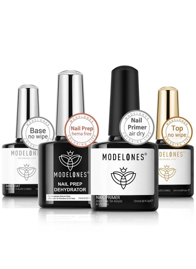 modelones - modelones Nail Dehydrator and Primer with Gel Base & Top Coat Set, Acid Free Acrylic Nail Supplies Primer Glossy Gel Nail Polish Top Coat Starter Kit - Image 1