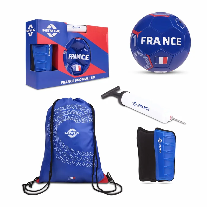 نيفيا Nivia France Football Set with PVC Football, Shin Guards, Ball Pump, and Carry Bag