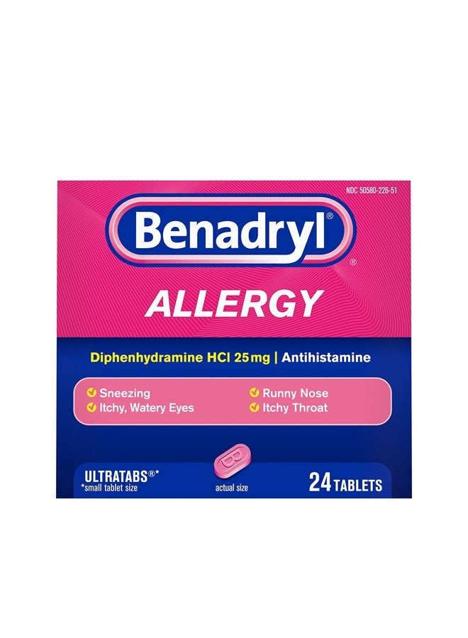 Benadryl أقراص أولتراتابس مضادة للهستامين لتخفيف الحساسية، ديفينهيدرامين HCl 25 ملغ، 24 حبة (عبوة من 2) - Image 1