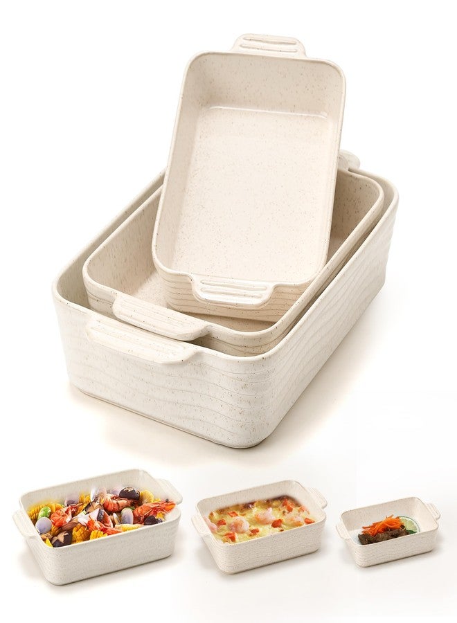 Jemirry Ceramic Baking Dish Set of 3, Casserole Dishes for Oven, Square Porcelain Bakeware Set with Handles, Lasagna Baking Pan for Cooking, Perfect for Baking and Serving, Housewarming, Halloween, Thanksgiving, Christmas, New Year-Reactive White - Image 1