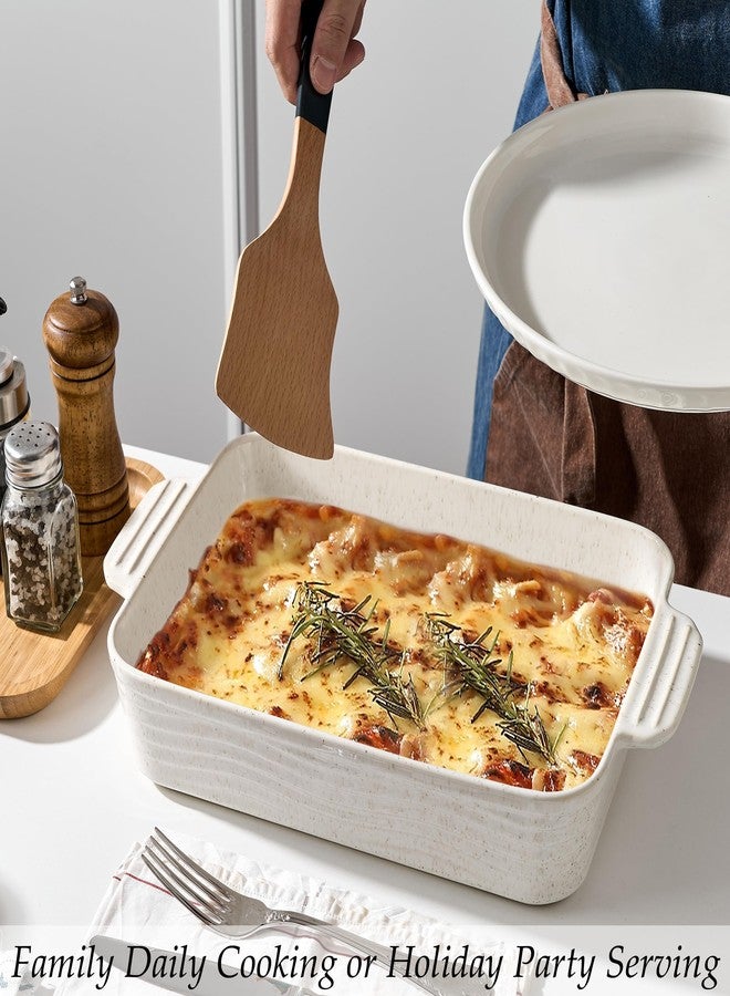 Jemirry Ceramic Baking Dish Set of 3, Casserole Dishes for Oven, Square Porcelain Bakeware Set with Handles, Lasagna Baking Pan for Cooking, Perfect for Baking and Serving, Housewarming, Halloween, Thanksgiving, Christmas, New Year-Reactive White - Image 3