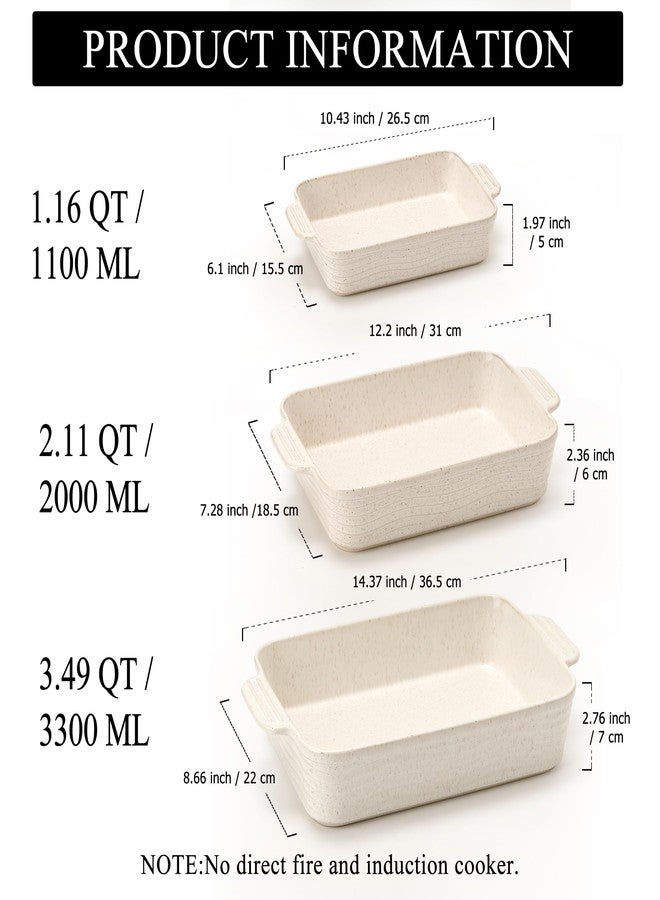 Jemirry Ceramic Baking Dish Set of 3, Casserole Dishes for Oven, Square Porcelain Bakeware Set with Handles, Lasagna Baking Pan for Cooking, Perfect for Baking and Serving, Housewarming, Halloween, Thanksgiving, Christmas, New Year-Reactive White - Image 2