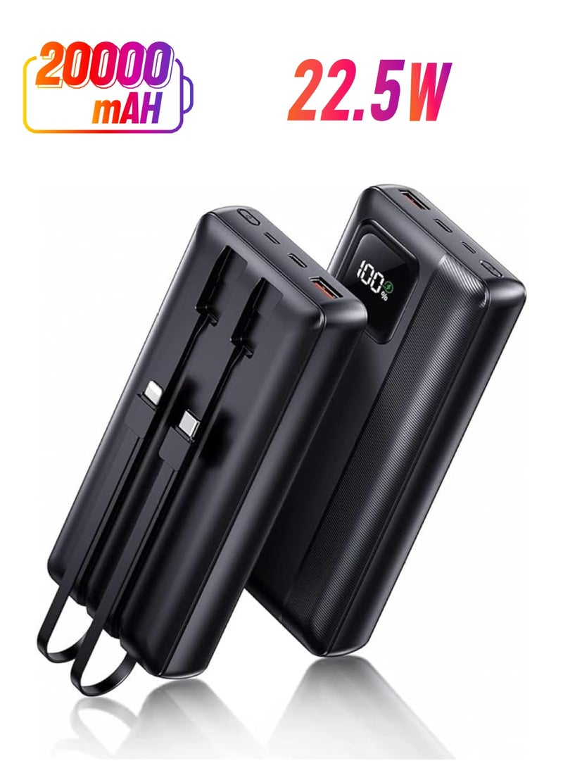 promass Power Bank 20000mAh with with 2-Port Portable Charger, 22.5W Fast Charging, Built-in Cable, LED Display, Compatible for iPhone, Samsung Galaxy, etc.