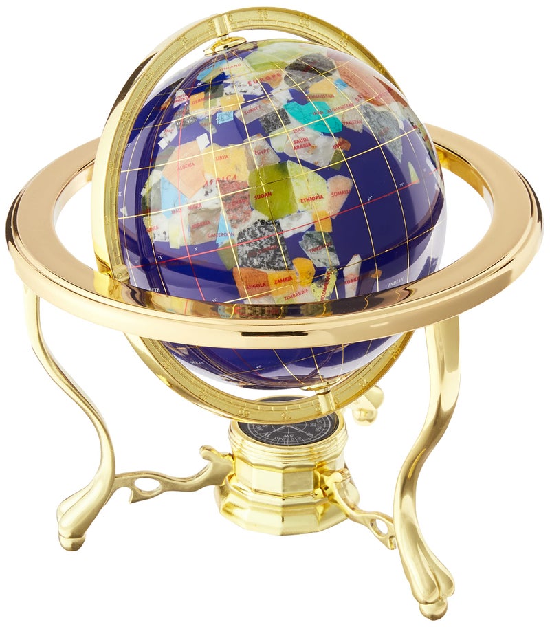Unique Art 10Inch by 6Inch Blue Lapis Ocean Table Top Gemstone World Globe with Gold Tripod