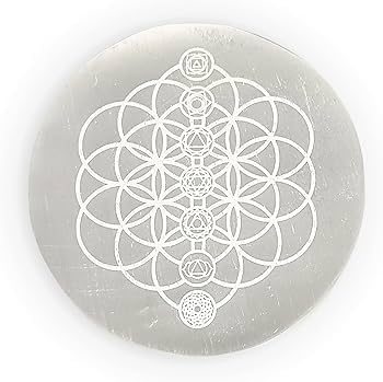 Flower of Life Selenite Charging Plate 7 Chakra Selenite Charging Tray  - Image 1