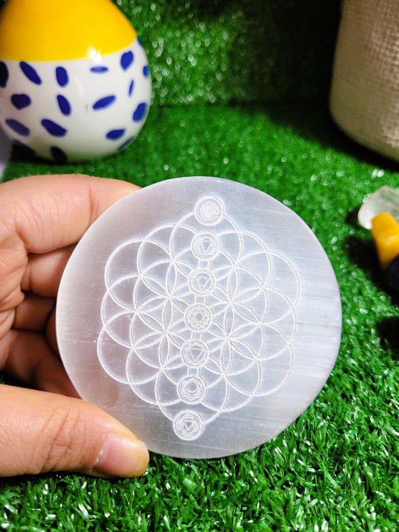Flower of Life Selenite Charging Plate 7 Chakra Selenite Charging Tray  - Image 3