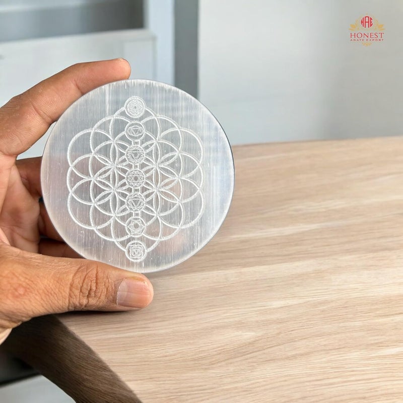 Flower of Life Selenite Charging Plate 7 Chakra Selenite Charging Tray  - Image 4