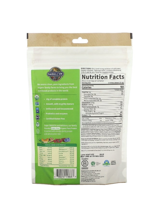 Garden of Life Garden of Life, Organic Plant Protein, Grain Free, Smooth Unflavored, 8.3 oz (236 g)  - Image 2