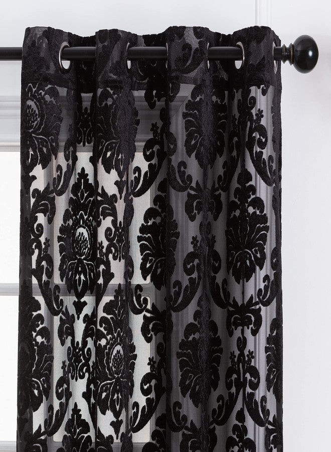 Chanasya Premium Devore Sheer Grommet Curtains - Classy, Light Filtering Drapes for Living Room or Bedroom - 52" x 63" - Black, 2 Panels - Image 3
