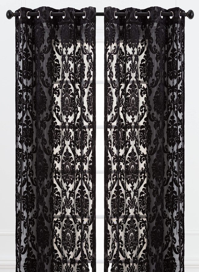 Chanasya Premium Devore Sheer Grommet Curtains - Classy, Light Filtering Drapes for Living Room or Bedroom - 52" x 63" - Black, 2 Panels - Image 1