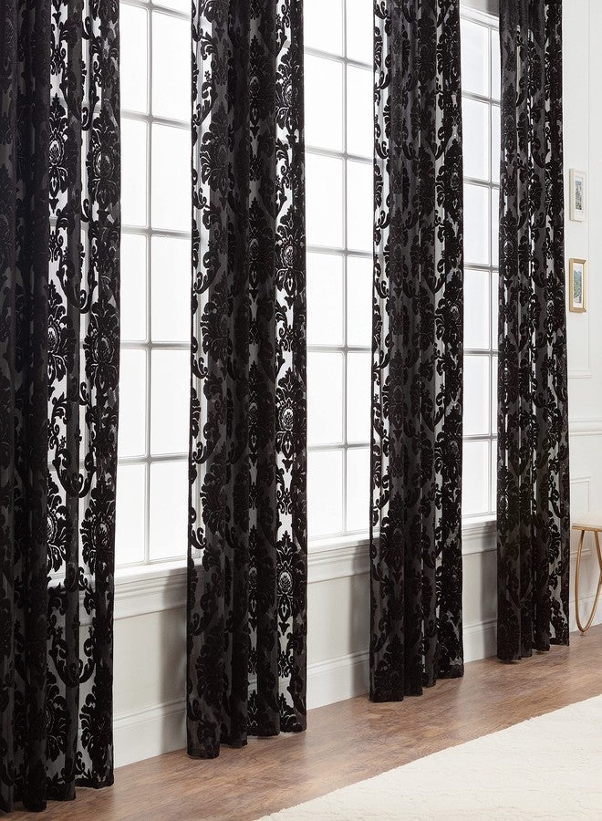 Chanasya Premium Devore Sheer Grommet Curtains - Classy, Light Filtering Drapes for Living Room or Bedroom - 52" x 63" - Black, 2 Panels - Image 2