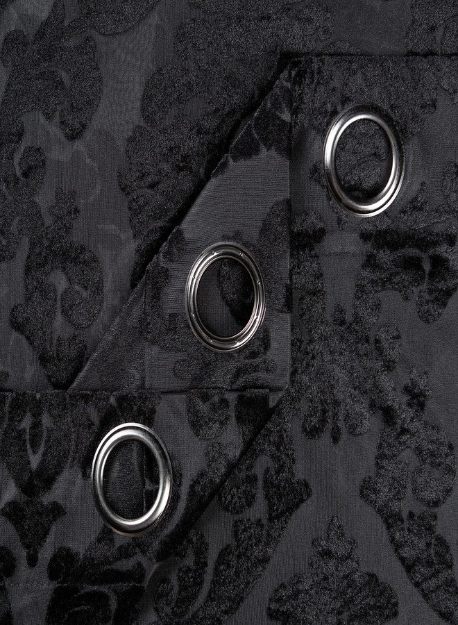 Chanasya Premium Devore Sheer Grommet Curtains - Classy, Light Filtering Drapes for Living Room or Bedroom - 52" x 63" - Black, 2 Panels - Image 5
