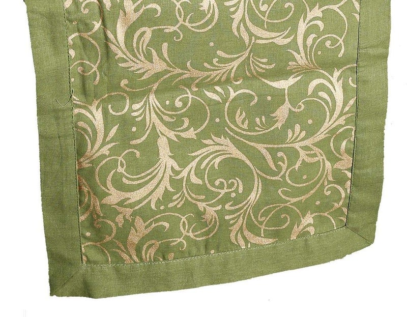 Dekor World Cotton Gold Printed Green Table Runner (33x180cm) (Pack of 1)-6 Seater Dining & Center Table - Image 2