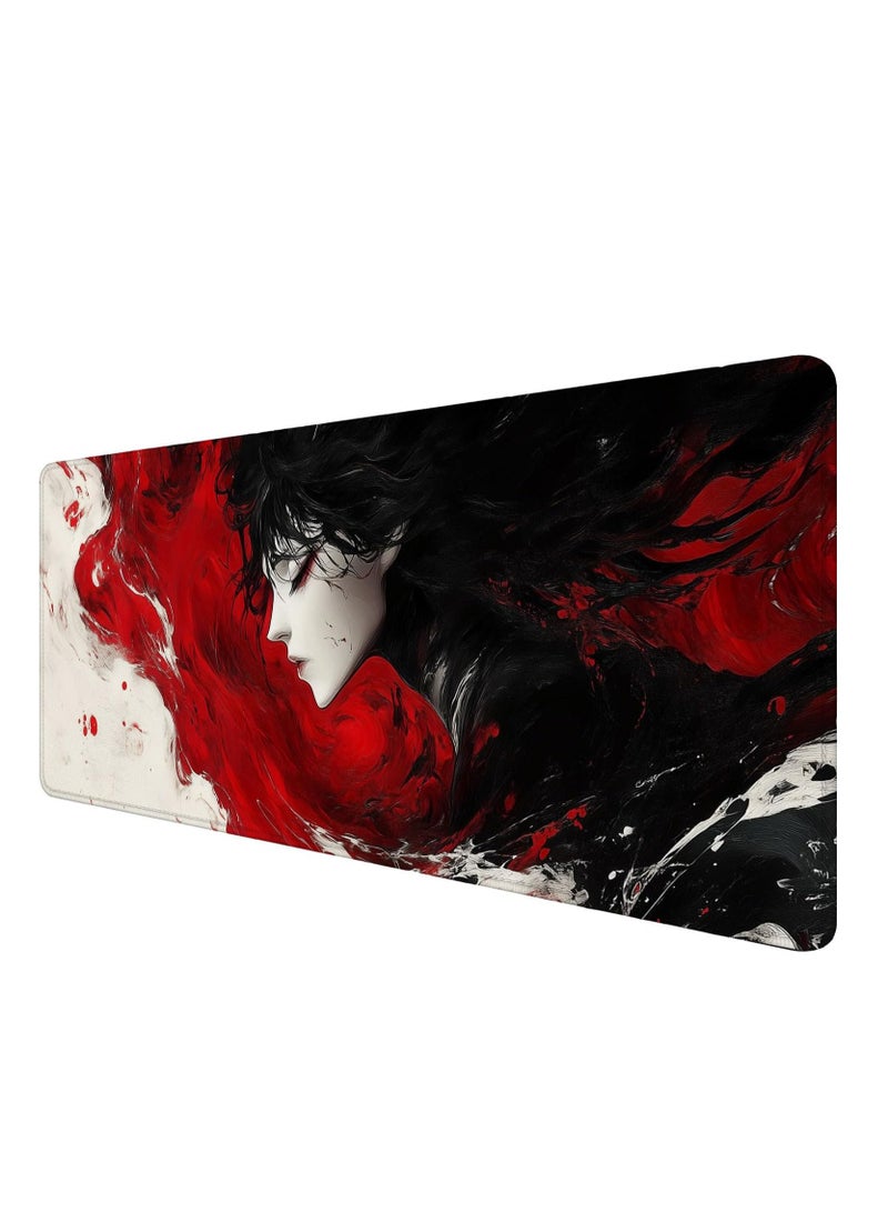 Anime Girl Gaming Mouse Pad Crimson White Swirl Ink Paint Epic Mousepad XL Large Gaming Mouse Pad Laptop Keyboard Mat Desk Pad Office Computer Keyboard Laptop Home 31.5"x11.8" - Image 1