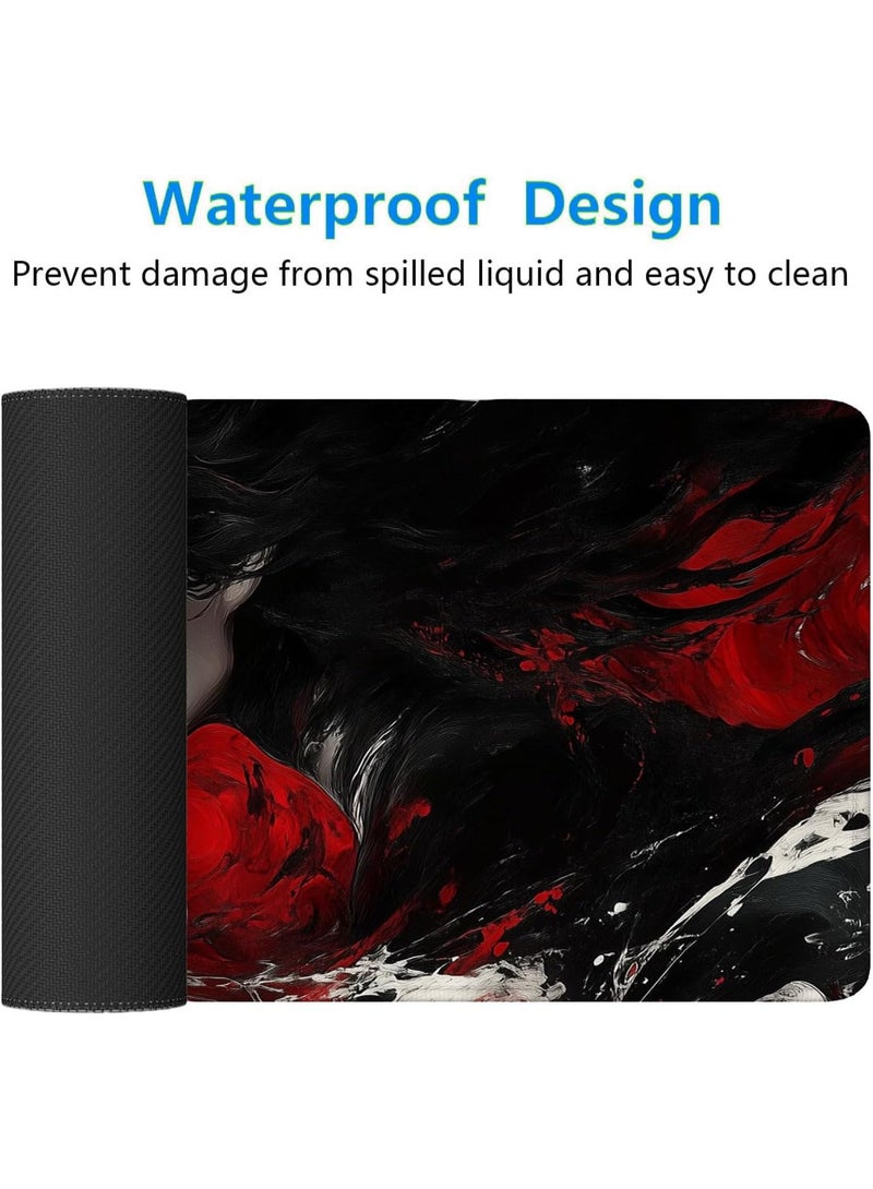 Anime Girl Gaming Mouse Pad Crimson White Swirl Ink Paint Epic Mousepad XL Large Gaming Mouse Pad Laptop Keyboard Mat Desk Pad Office Computer Keyboard Laptop Home 31.5"x11.8" - Image 4