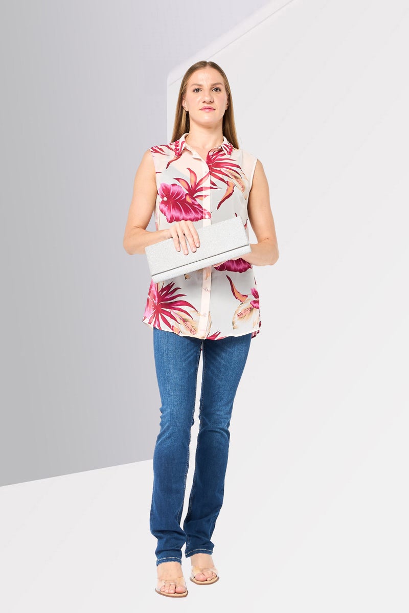 GUESS Women Spread Collar Sleeveless Floral Print Top, Multicolor - Image 2
