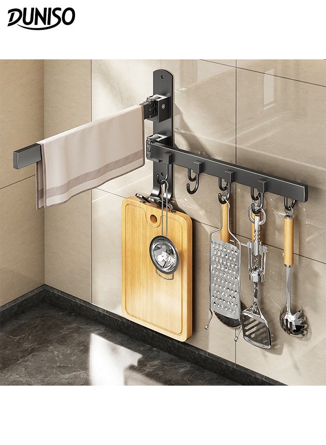 DUNISO 180° Rotating Non Perforated Sticky Hook Portable Foldable Hook Multi functional Kitchen Hook Rack with 4 Hook Space Saving Expandable Storage Rack Double-layer Rotatable Wall Sticker Hook for Bathroom Kitchen - Image 1