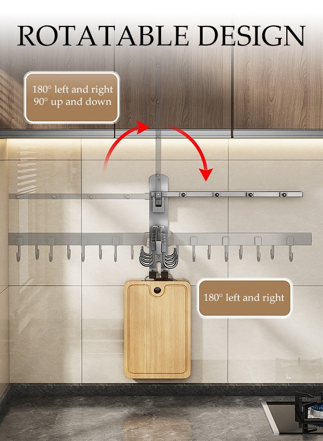 DUNISO 180° Rotating Non Perforated Sticky Hook Portable Foldable Hook Multi functional Kitchen Hook Rack with 4 Hook Space Saving Expandable Storage Rack Double-layer Rotatable Wall Sticker Hook for Bathroom Kitchen - Image 3