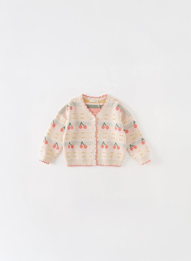 Dave & Bella Beige Cherry Cardigan - Image 1