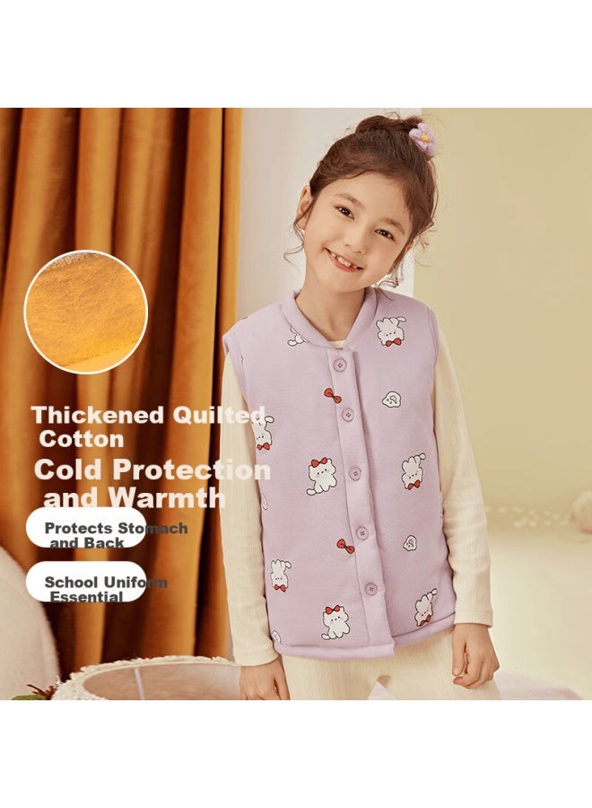 Dingguagua Children's Winter Vest Three-layer Thickened Cotton-padded Student School Uniform Essential Inner Wear Girls' Purple Vest Size 170