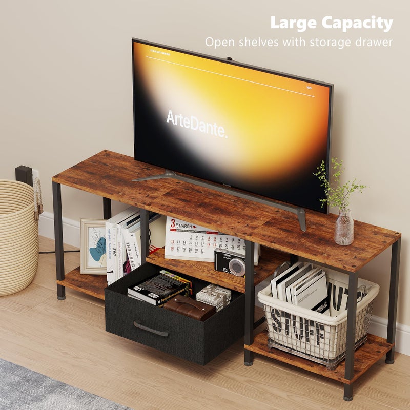 JARHETUN TV Stand with LED Lights, Entertainment Center with Open Shelves and Fabric Drawer, Media Console for 55 Inch TV, Television Stands, Living Room Furniture, Bedroom, Rustic Brown - Image 3