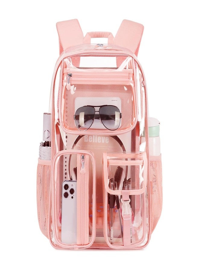 Cusangel Clear Backpack Heavy Duty, TPU Clear Bookbag,Large Capacity See Through Transparent Backpack For Student,Work,Travel(Pink) - Image 1