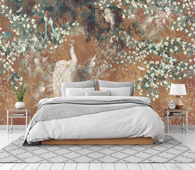 CliouarWall Mural Wallpaper for Bedroom Living Room White Peacock 158x110Not SelfAdhesive
