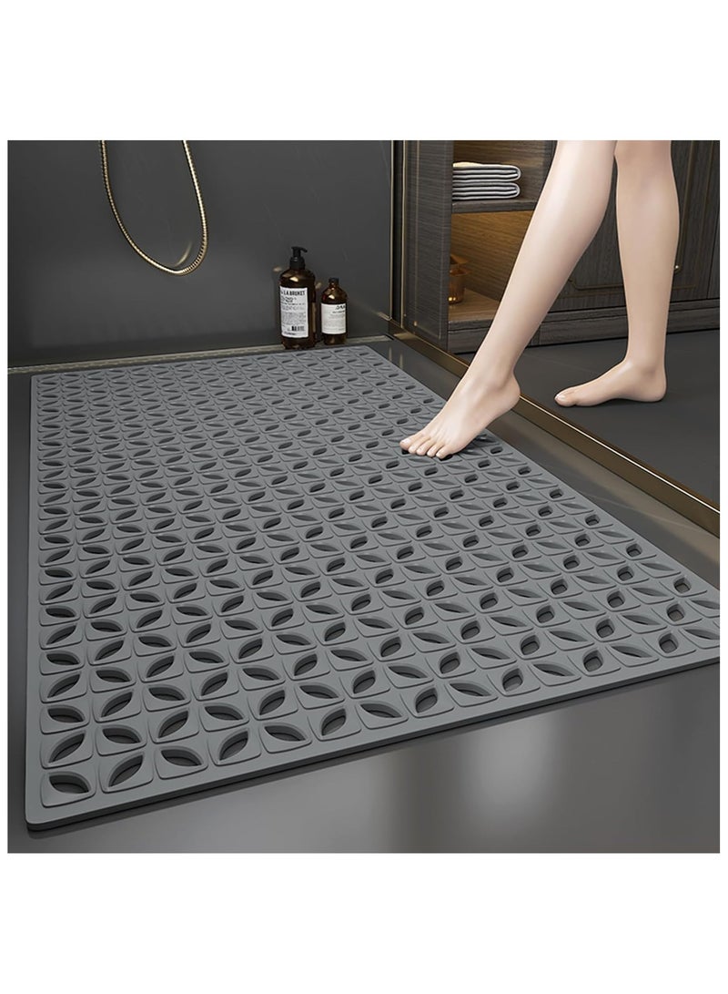 سوفام سجادة حوض الاستحمام، سجادة حوض الاستحمام المطاطية غير الانزلاقية مع فتحات التصريف وأكواب ماصة، تصريف سريع تنظيف سهل، سجادة الحمام لحوض الاستحمام وكشك الاستحمام وغرفة الاستحمام، قابلة للغسيل في الغسالة (رمادية) - Image 1